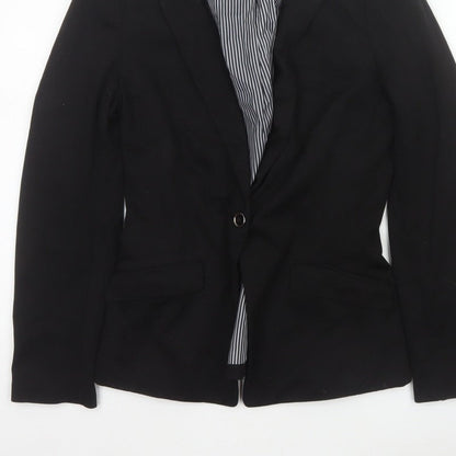 H&M Women Black UK 8 Single-Breasted Tailored Blazer Jacket