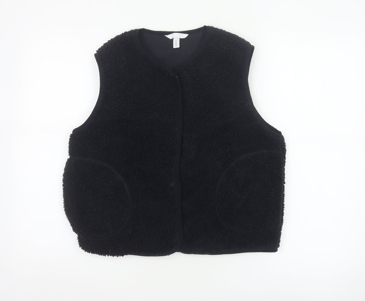 H&M Women's Black Size 10 Teddy Fleece Snap Bodywarmer Waistcoat