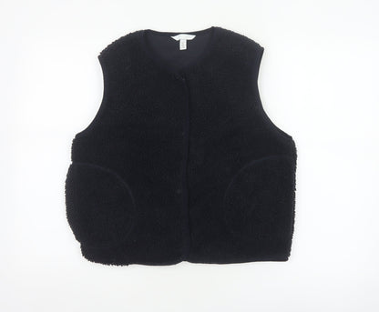 H&M Women's Black Size 10 Teddy Fleece Snap Bodywarmer Waistcoat
