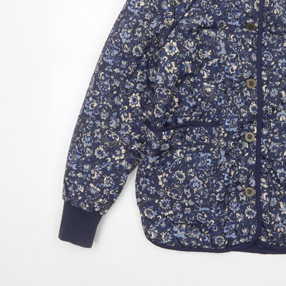 VRS Woman Women's Blue Floral Quilted Jacket Size S Button Padded
