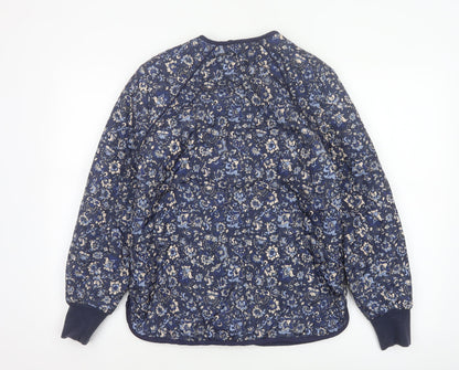 VRS Woman Women's Blue Floral Quilted Jacket Size S Button Padded