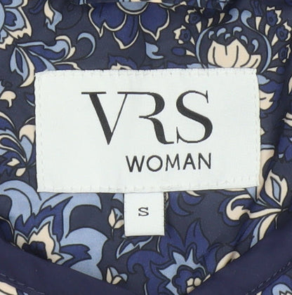 VRS Woman Women's Blue Floral Quilted Jacket Size S Button Padded