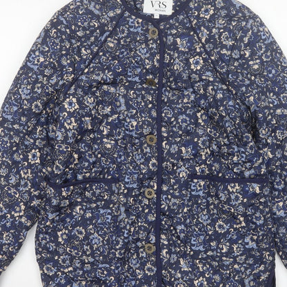 VRS Woman Women's Blue Floral Quilted Jacket Size S Button Padded