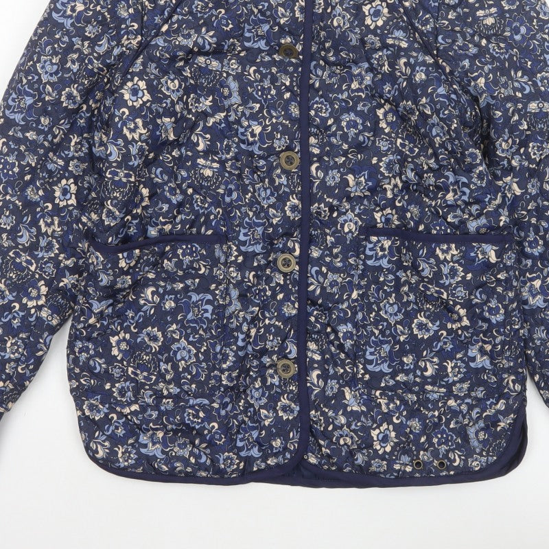 VRS Woman Women's Blue Floral Quilted Jacket Size S Button Padded