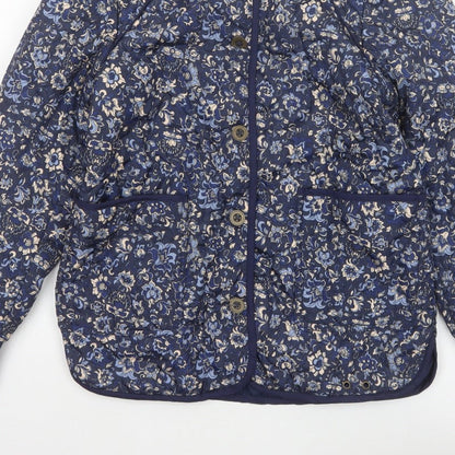 VRS Woman Women's Blue Floral Quilted Jacket Size S Button Padded