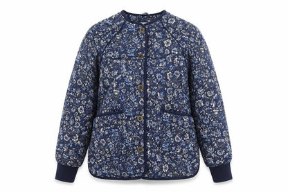 VRS Woman Women's Blue Floral Quilted Jacket Size S Button Padded