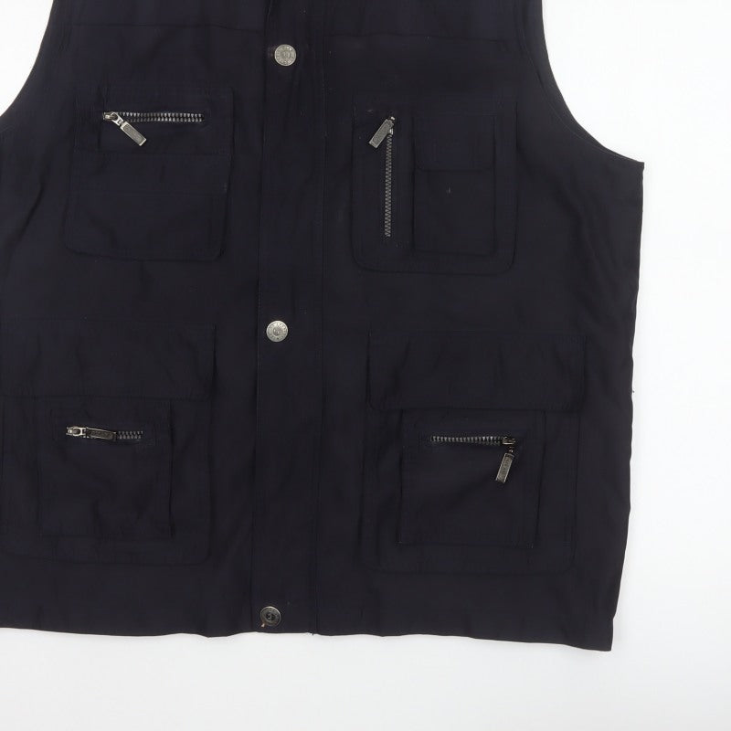 Mian Men’s Black XL Utility Waistcoat Zip Pocket Stand Collar