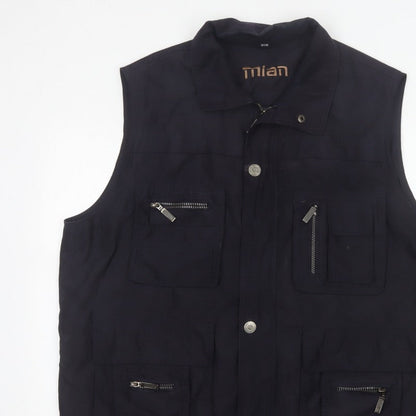 Mian Men’s Black XL Utility Waistcoat Zip Pocket Stand Collar