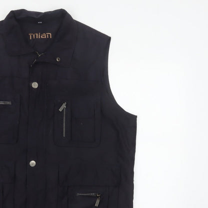 Mian Men’s Black XL Utility Waistcoat Zip Pocket Stand Collar