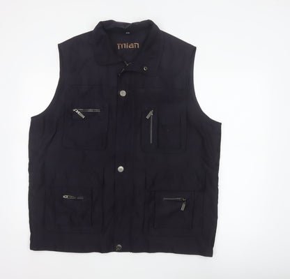 Mian Men’s Black XL Utility Waistcoat Zip Pocket Stand Collar