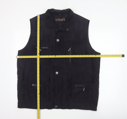 Mian Men’s Black XL Utility Waistcoat Zip Pocket Stand Collar