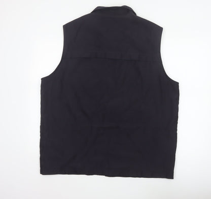 Mian Men’s Black XL Utility Waistcoat Zip Pocket Stand Collar