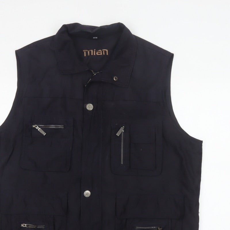 Mian Men’s Black XL Utility Waistcoat Zip Pocket Stand Collar