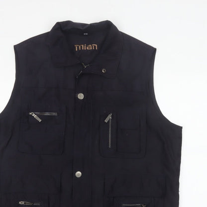 Mian Men’s Black XL Utility Waistcoat Zip Pocket Stand Collar