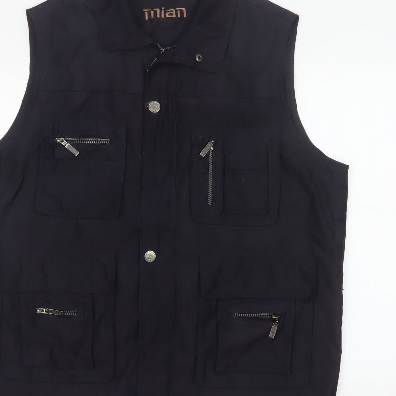Mian Men’s Black XL Utility Waistcoat Zip Pocket Stand Collar