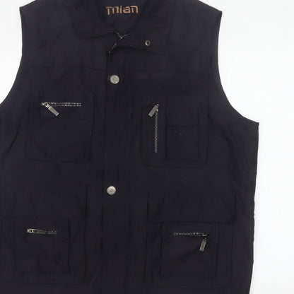 Mian Men’s Black XL Utility Waistcoat Zip Pocket Stand Collar