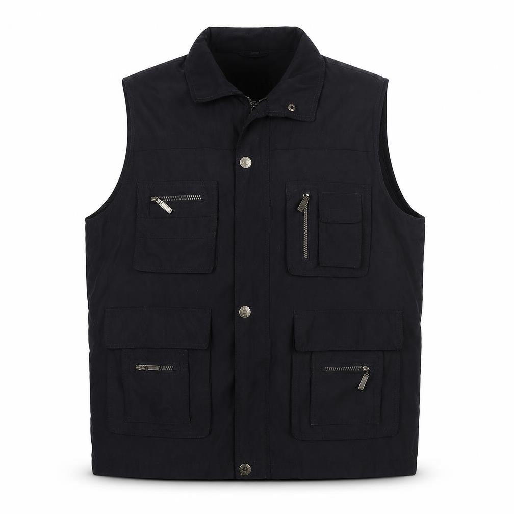 Mian Men’s Black XL Utility Waistcoat Zip Pocket Stand Collar