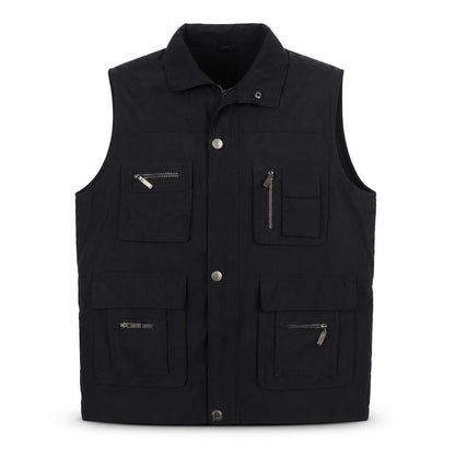 Mian Men’s Black XL Utility Waistcoat Zip Pocket Stand Collar