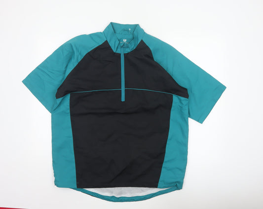 Back view of Palm Grove men’s blue black m golf 1/4 zip colourblock pullover