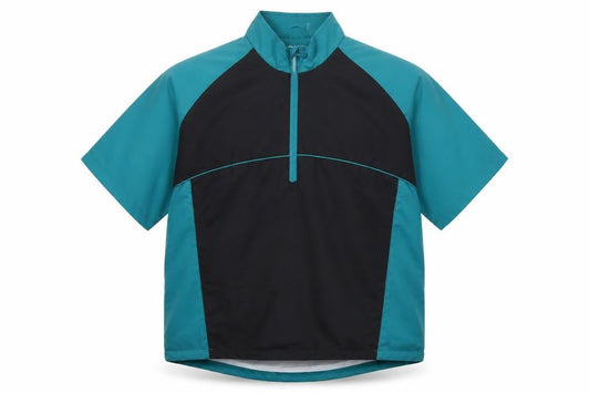 Front view of Palm Grove men’s blue black m golf 1/4 zip colourblock pullover