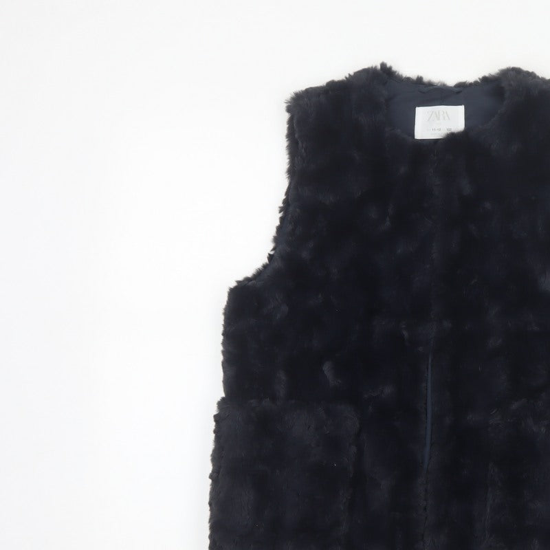 Zara Girls Black Basic Jacket 11-12 Years Faux Fur Lined Waistcoat