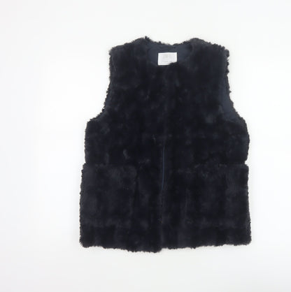 Zara Girls Black Basic Jacket 11-12 Years Faux Fur Lined Waistcoat