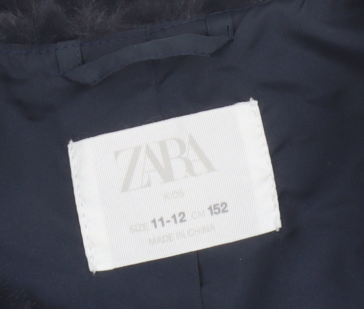 Zara Girls Black Basic Jacket 11-12 Years Faux Fur Lined Waistcoat