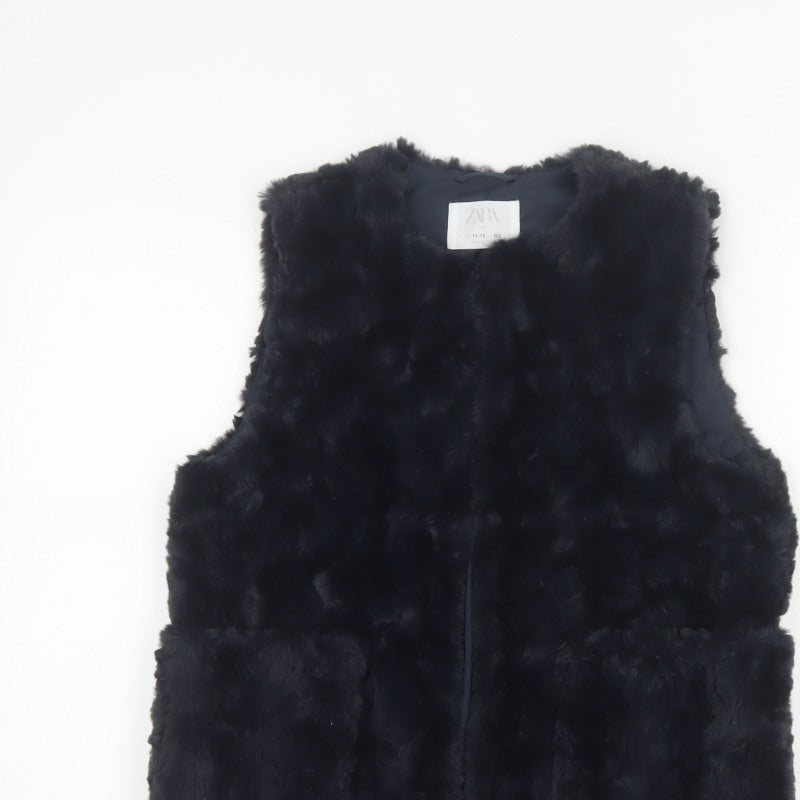 Zara Girls Black Basic Jacket 11-12 Years Faux Fur Lined Waistcoat