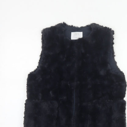 Zara Girls Black Basic Jacket 11-12 Years Faux Fur Lined Waistcoat