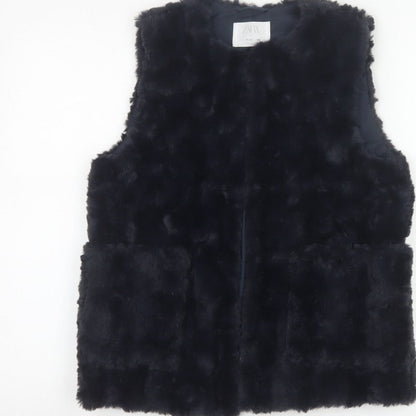 Zara Girls Black Basic Jacket 11-12 Years Faux Fur Lined Waistcoat