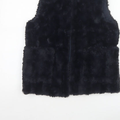 Zara Girls Black Basic Jacket 11-12 Years Faux Fur Lined Waistcoat