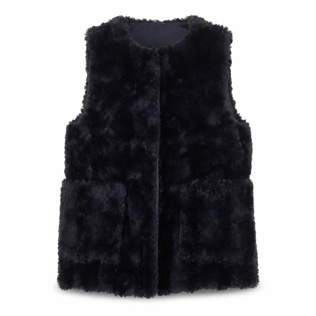 Zara Girls Black Basic Jacket 11-12 Years Faux Fur Lined Waistcoat