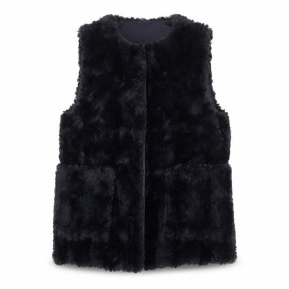 Zara Girls Black Basic Jacket 11-12 Years Faux Fur Lined Waistcoat