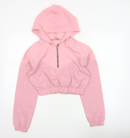 Boohoo Women Pink UK 10 Hooded 1/4 Zip Cropped Pullover Hoodie