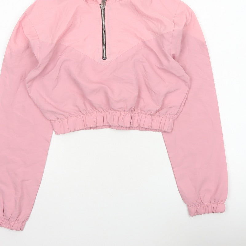 Boohoo Women Pink UK 10 Hooded 1/4 Zip Cropped Pullover Hoodie