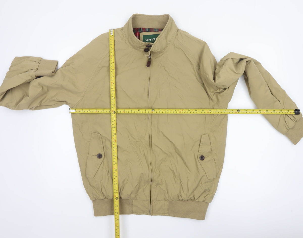 Orvis Men's Beige M Bomber Jacket Cotton Nylon Tartan Lined