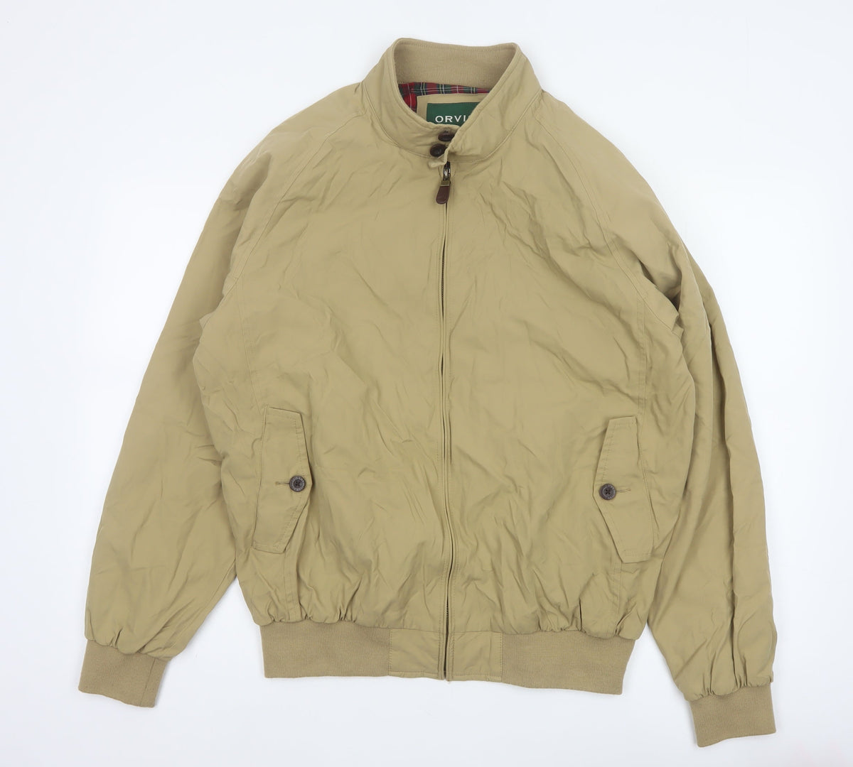 Orvis Men's Beige M Bomber Jacket Cotton Nylon Tartan Lined
