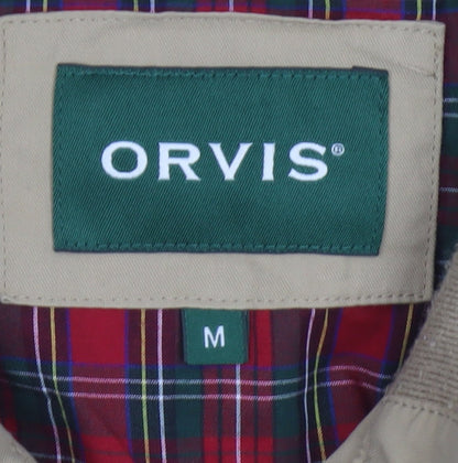 Orvis Men's Beige M Bomber Jacket Cotton Nylon Tartan Lined