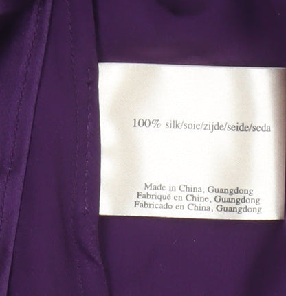 Laura Ashley Women Purple UK 16 Silk Wrap Blouse Tie Neck Flutter Sleeve