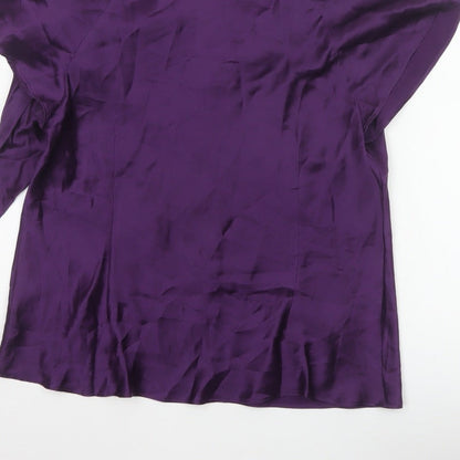 Laura Ashley Women Purple UK 16 Silk Wrap Blouse Tie Neck Flutter Sleeve