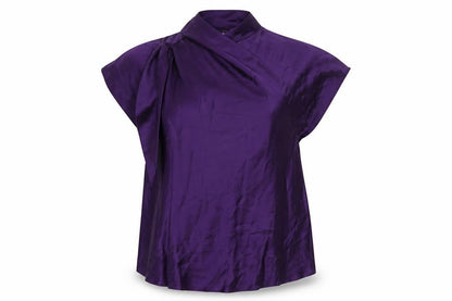 Laura Ashley Women Purple UK 16 Silk Wrap Blouse Tie Neck Flutter Sleeve