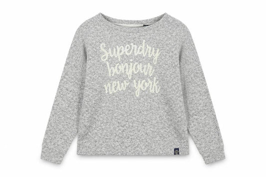Superdry Women Grey UK 12 Jersey Crew Neck Nautical Slogan Top