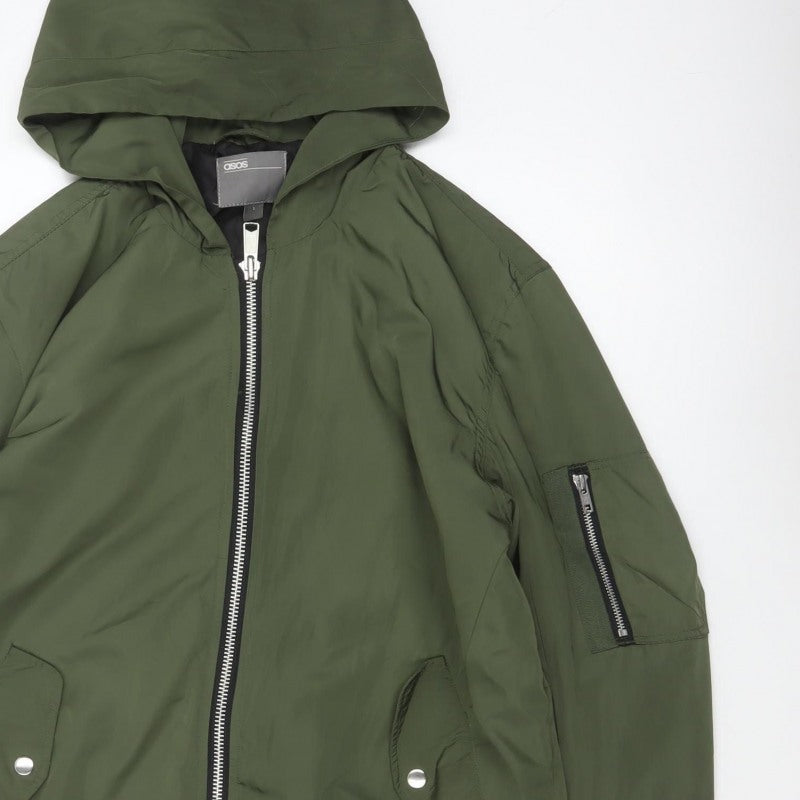 ASOS Men’s Green L Hooded Bomber Jacket Full Zip