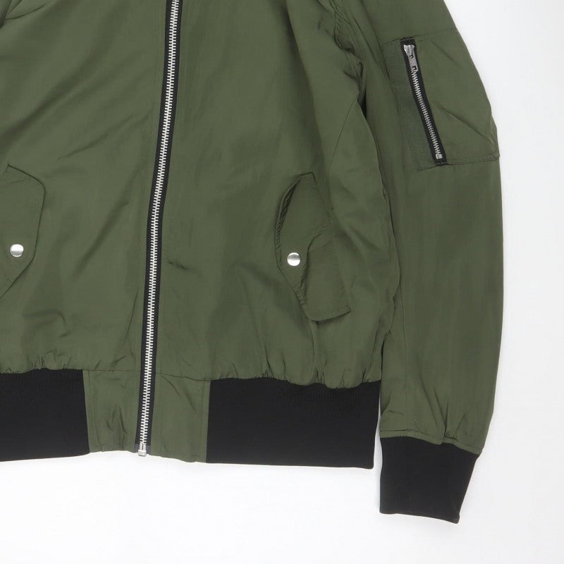 ASOS Men’s Green L Hooded Bomber Jacket Full Zip