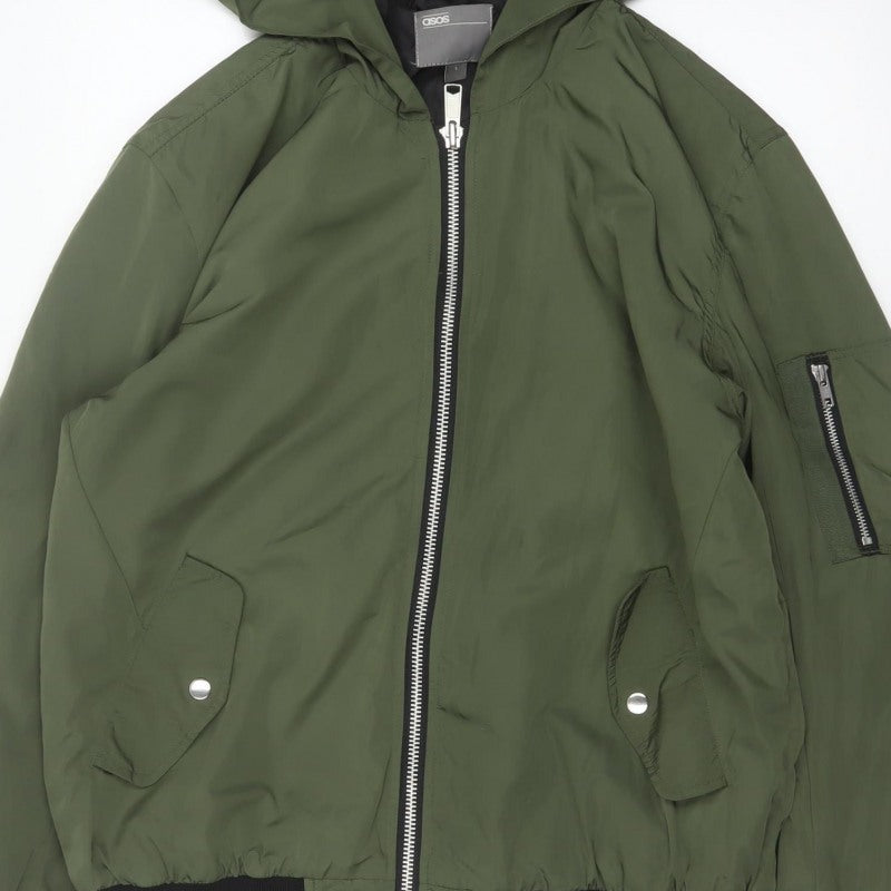 ASOS Men’s Green L Hooded Bomber Jacket Full Zip