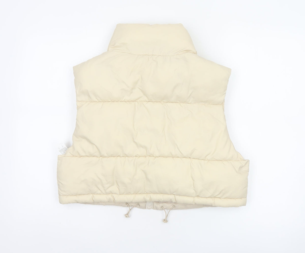 Stradivarius Women Ivory M Padded Puffer Gilet Waistcoat Zip