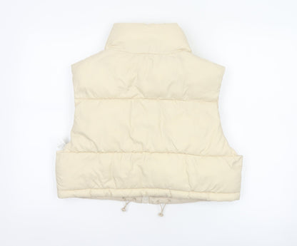 Stradivarius Women Ivory M Padded Puffer Gilet Waistcoat Zip