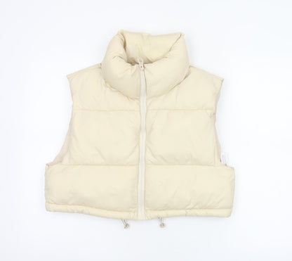 Stradivarius Women Ivory M Padded Puffer Gilet Waistcoat Zip