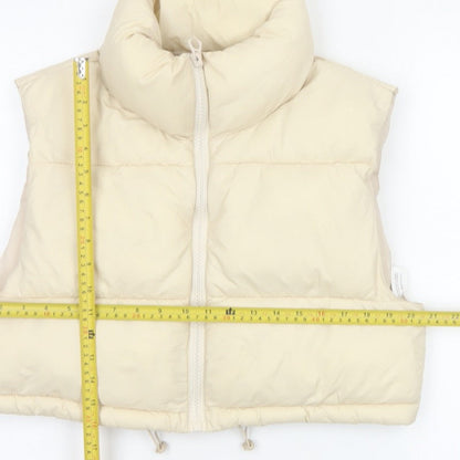 Stradivarius Women Ivory M Padded Puffer Gilet Waistcoat Zip