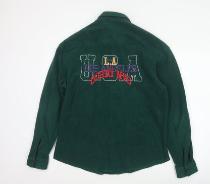 ASOS Design Men’s Green M Fleece Button-Up LA Embroidered Shirt